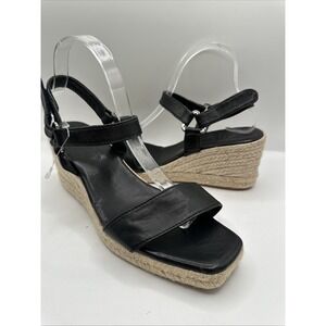 NEW Jutelia Leather Espadrilles Raffia Braided Wedge Black Size 42/ US 11-11.5